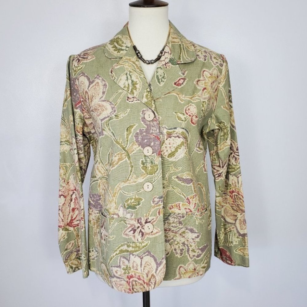 Coldwater Creek Grandmacore Woven Floral Button Up Blazer Jacket Size SP